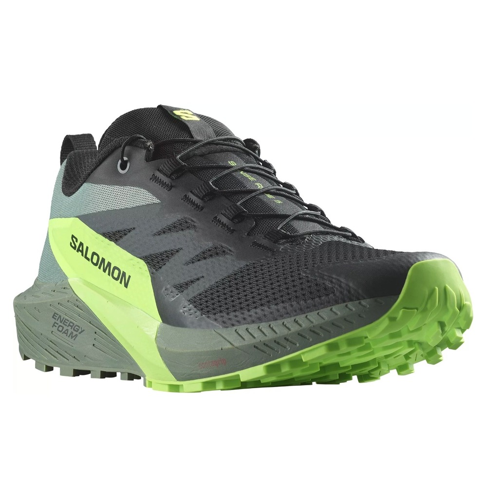 Salomon Sense Ride 5 Mens Trail Running Shoes Black Green Gecko 473111 Size 13